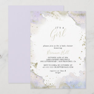 Simple Purple Minimalist It's A Girl Baby Shower Invitation