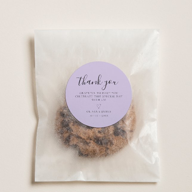 Simple Purple Minimalist Wedding Thank You Classic Round Sticker (Simple Purple Minimalist Wedding Thank You Classic Round Sticker)