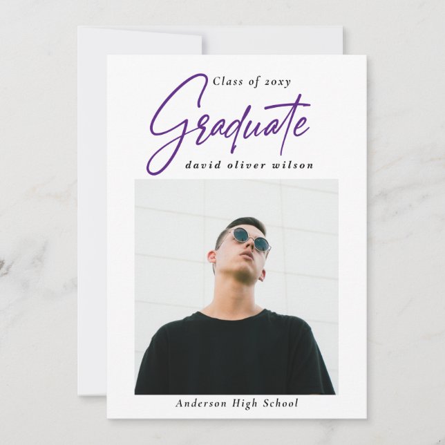 Simple Purple Modern Minimal 2 Photo Graduation   Invitation (Front)