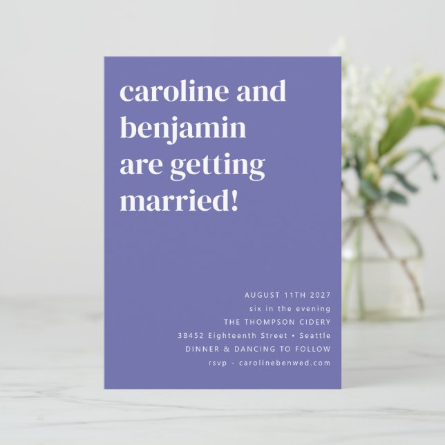 Simple Purple Modern Minimalist All in One Wedding Invitation (Standing Front)