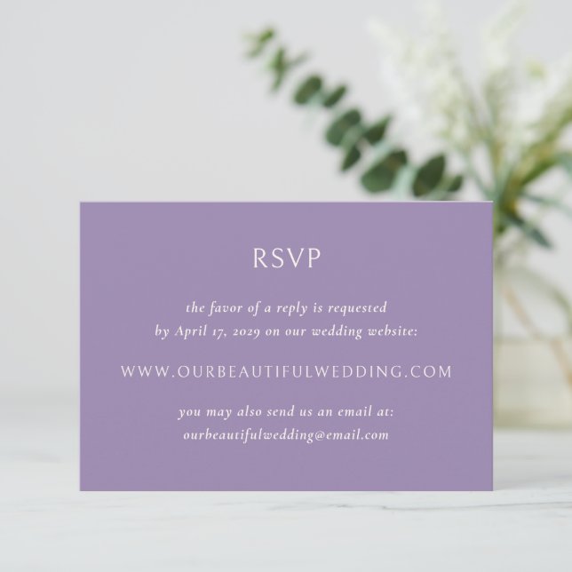 Simple Purple Modern Wedding RSVP Card (Standing Front)