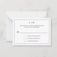 Simple Purple Monogram Elegant Mini Wedding RSVP