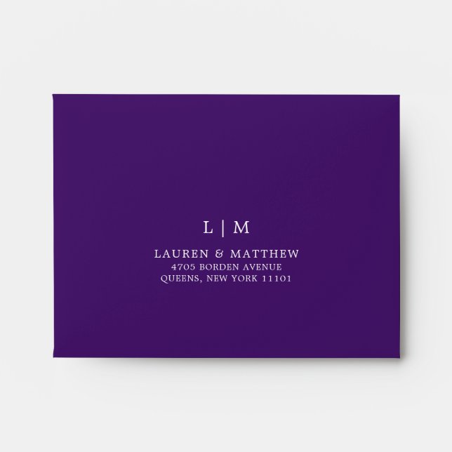Simple Purple Monogram Elegant RSVP Wedding Envelope (Front)