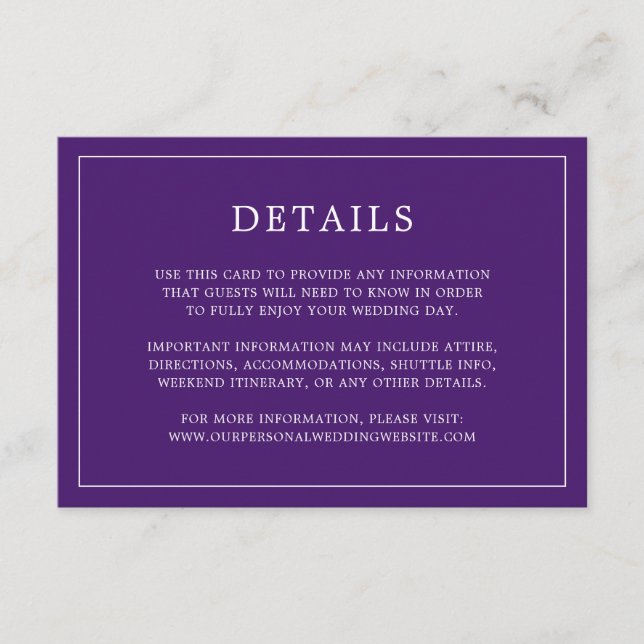 Simple Purple Monogram Elegant Wedding Enclosure Card (Front)