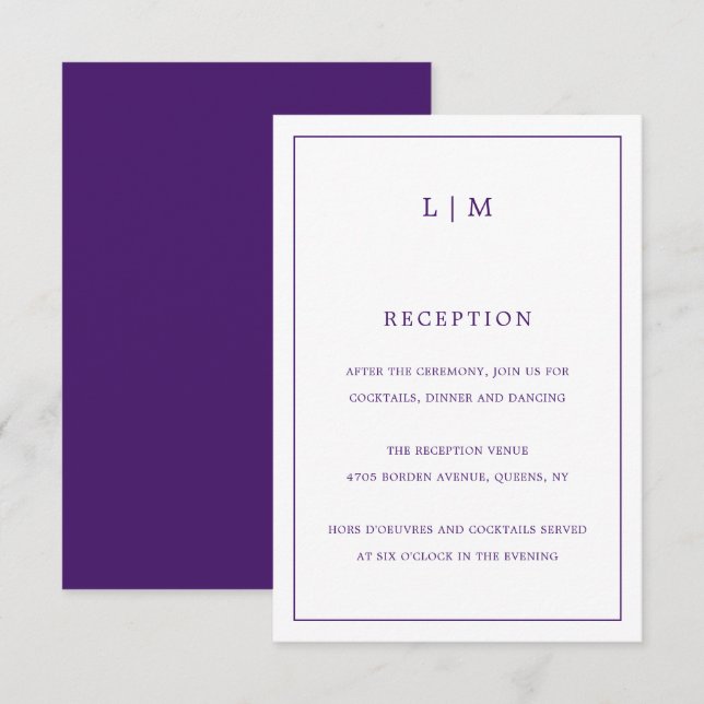 Simple Purple Monogram Elegant Wedding Enclosure Card (Front/Back)