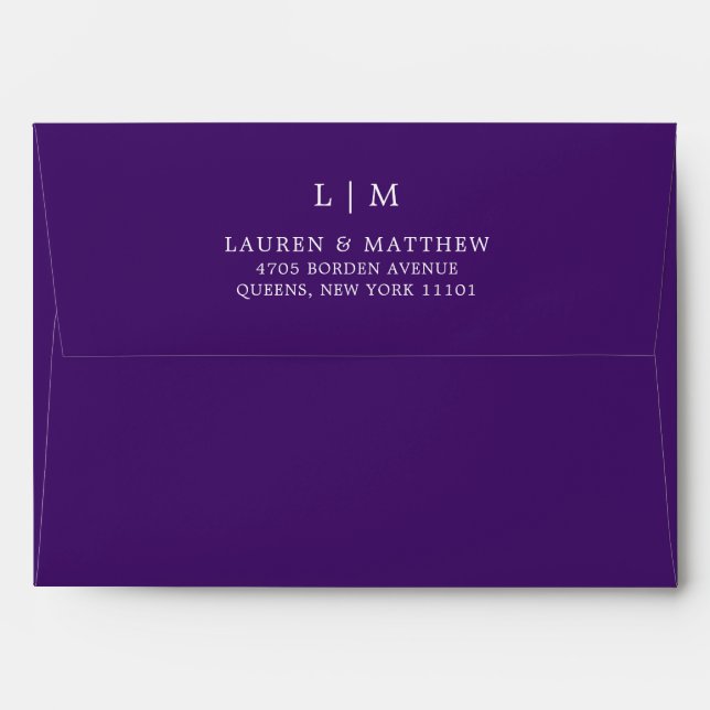 Simple Purple Monogram Elegant Wedding Envelope (Back (Top Flap))