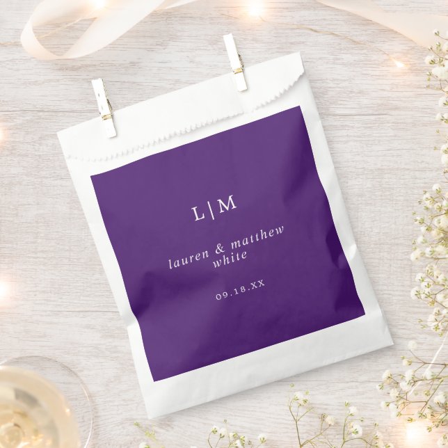 Simple Purple Monogram Elegant Wedding Favour Bags (Clipped)