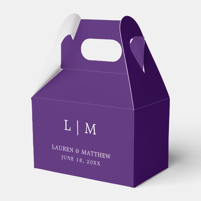 Simple Purple Monogram Elegant Wedding Favour Box (Front Side)