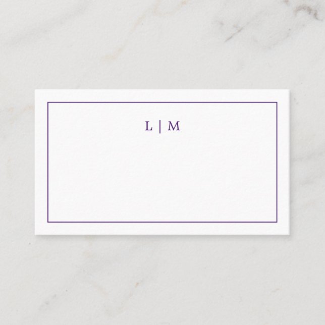 Simple Purple Monogram Elegant Wedding Place Card (Front)