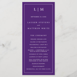 Simple Purple Monogram Elegant Wedding Programme