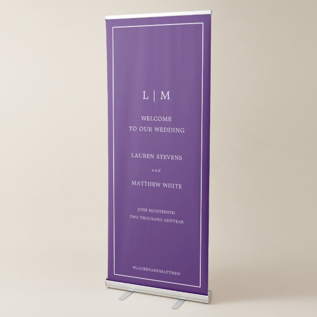 Simple Purple Monogram Elegant Wedding Retractable Banner (3/4)