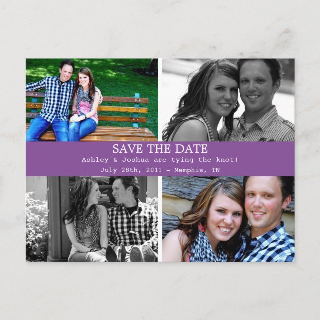 Simple Purple Photo Save The Date Post Cards (Front)