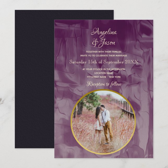 Simple Purple Photo Wedding Invitation (Front/Back)