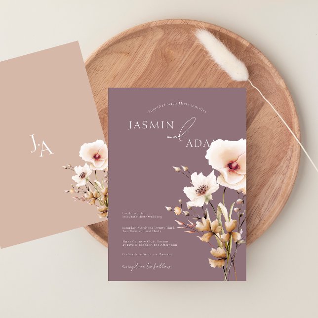 Simple Purple Pink Wildflowers Floral Wedding Invitation (Simple Purple Pink Wildflowers Wedding Invitation)
