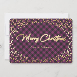 Simple Purple Plaid Gold Foil Christmas Cards