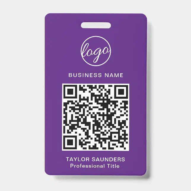 Code Role Id Badges Simple Purple QR Code Employee ID Badge | Zazzle