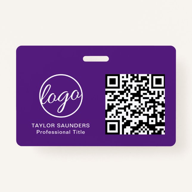 Simple Purple QR Code Employee ID ID Badge (Front)