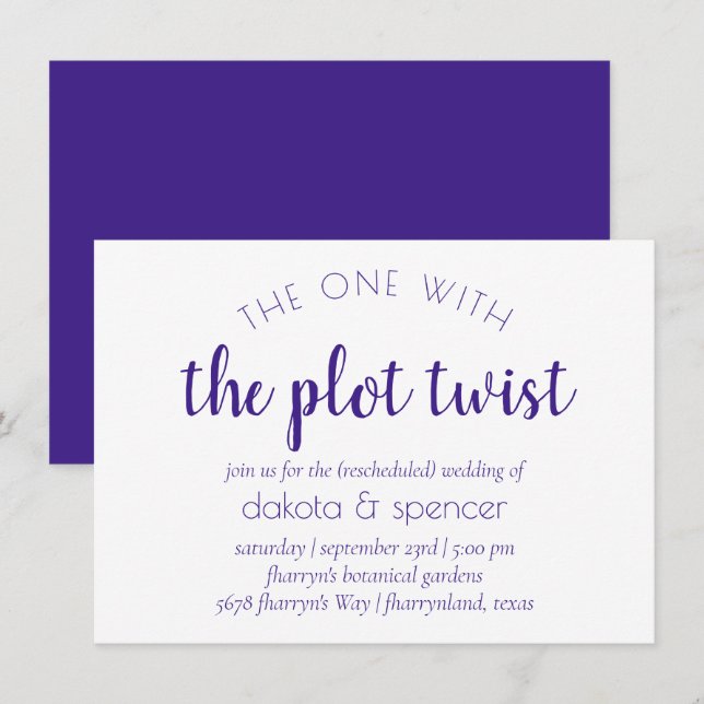 Simple Purple Script | One with Wedding Plot Twist Invitation (Front/Back)
