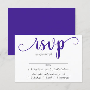 Simple Purple Script Radiant Grape Entree Choice RSVP Card