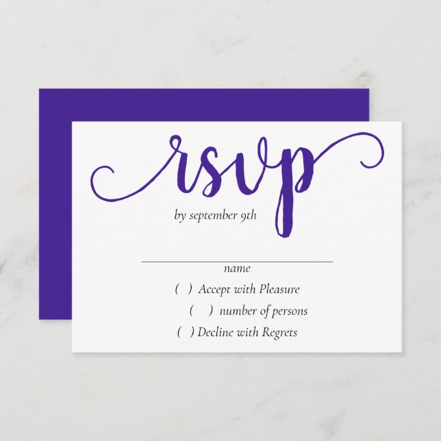 Simple Purple Script | Radiant Grape Flourish RSVP Card (Front/Back)