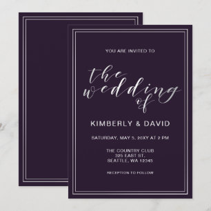 Simple Purple Silver Wedding Invitation