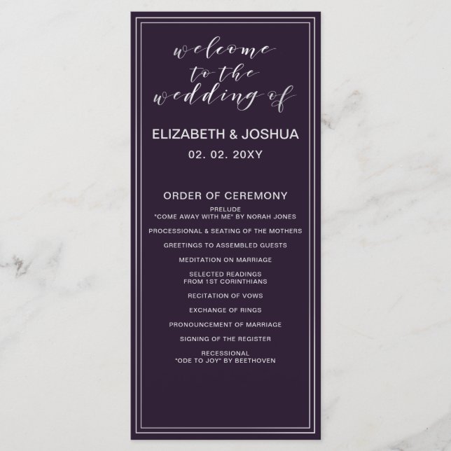 Simple Purple Silver Wedding programs Programme (Front)