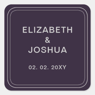 Simple Purple Silver Wedding Square Sticker