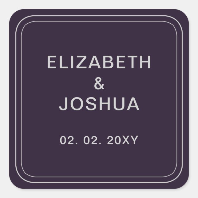 Simple Purple Silver Wedding Square Sticker (Front)