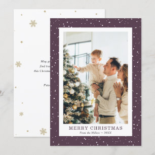 Simple Purple Snow Photo Merry Christmas Cards