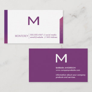 Simple Purple Texture   Monogram Business Card