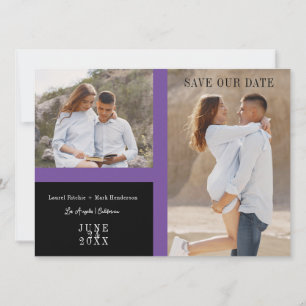 Simple Purple Two Photos Engaged Couple Session Save The Date