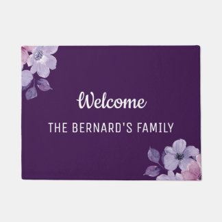 Simple purple watercolor floral welcome doormat