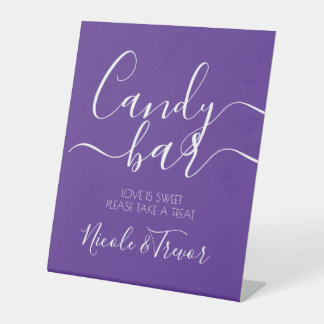 Simple Purple Wedding Candy Bar Pedestal Sign