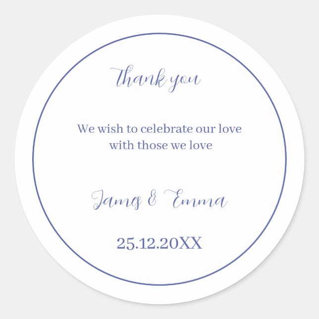 Simple Purple Wedding  Classic Round Sticker (Front)