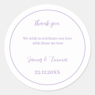 Simple Purple Wedding  Classic Round Sticker