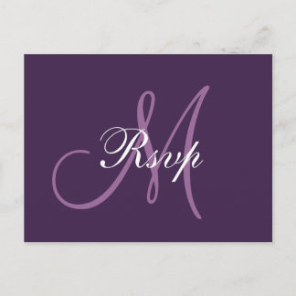 Simple Purple Wedding Monogram RSVP Invitation Postcard