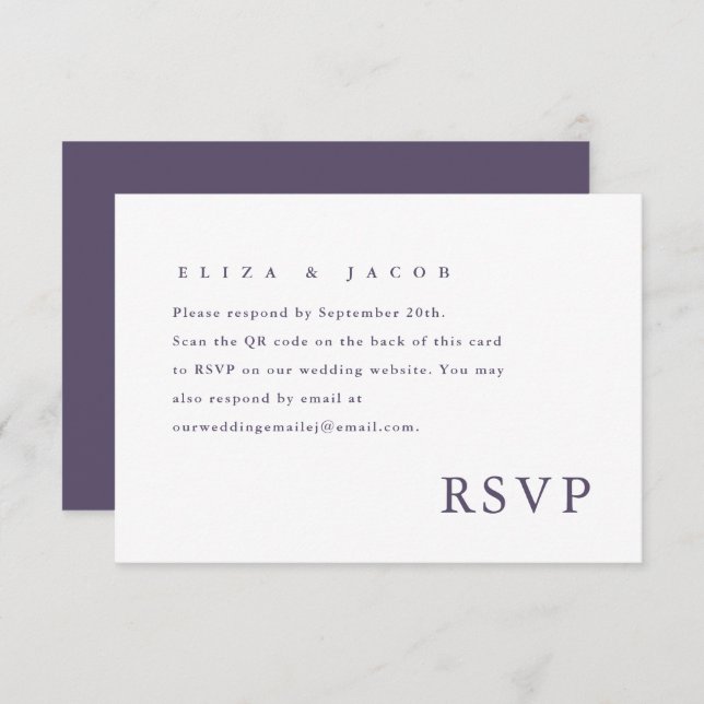 Simple Purple Wedding RSVP QR Code (Front/Back)