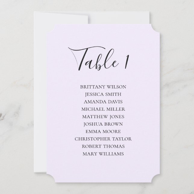 Simple purple wedding seating chart. Modern script Invitation (Front)