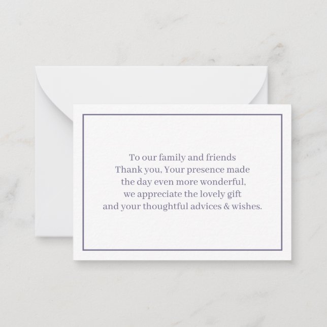 Simple Purple Wedding Thank You  Card (Back)