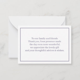 Simple Purple Wedding Thank You  Card