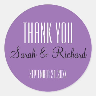 Simple Purple Wedding Thank You Classic Round Sticker