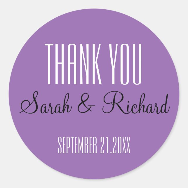 Simple Purple Wedding Thank You Classic Round Sticker (Front)