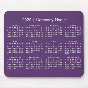 Simple Purple White 2020 Calendar Company Name Mouse Mat