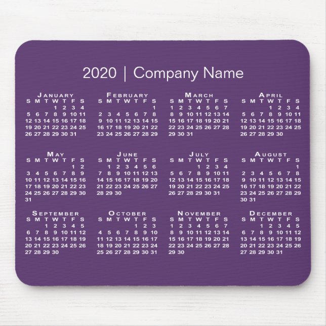 Simple Purple White 2020 Calendar Company Name Mouse Mat (Front)