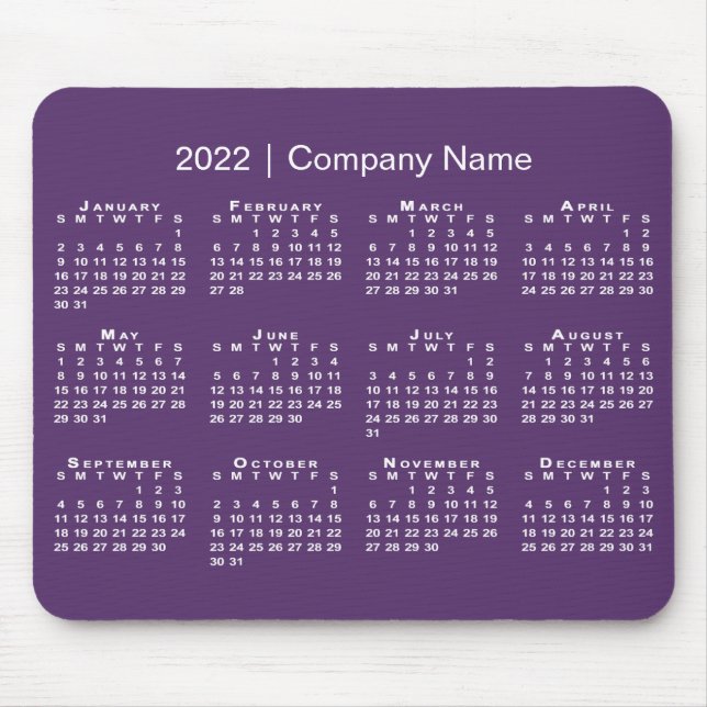Simple Purple White 2022 Calendar Company Name Mouse Mat (Front)