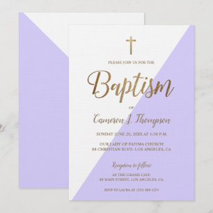 Simple Purple White Gold Modern Baptism Invitation