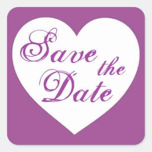 Simple purple white heart save the date stickers