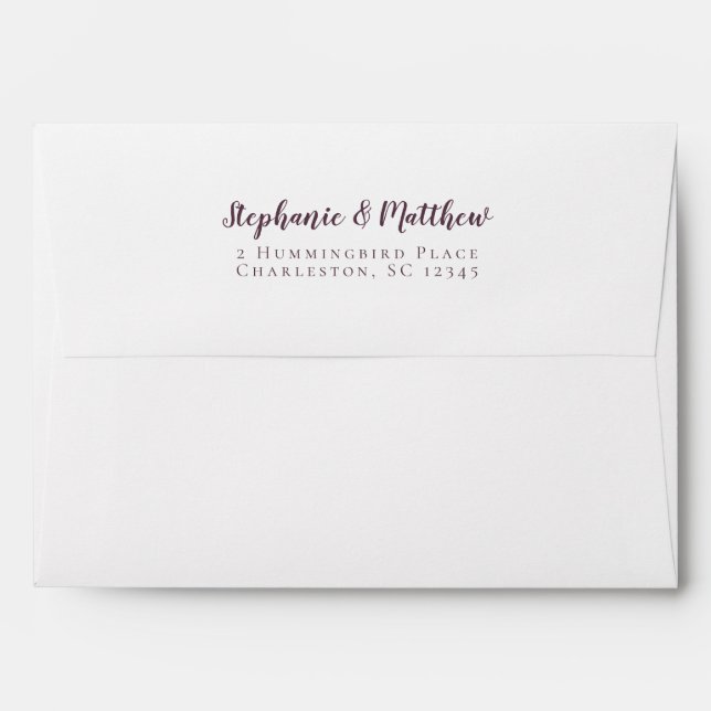 Simple Purple White Wedding Modern Return Address Envelope (Back (Top Flap))