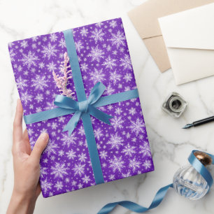 Simple Purple White Winter Snowflakes Watercolor Wrapping Paper