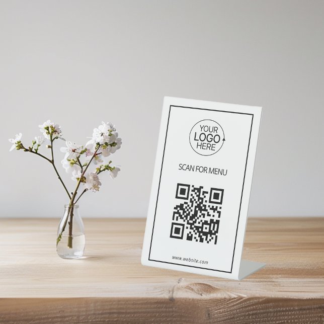 Simple QR Code Add Logo Contactless Menu Minimal Pedestal Sign (Simple QR Code Add Logo Contactless Menu Minimal Pedestal Sign)